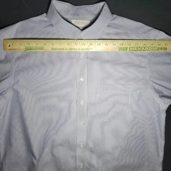 Roundtree & Yorke Mens Blue and White Striped Button Up Shirt Size 17 / 34 - Picture 8 of 11